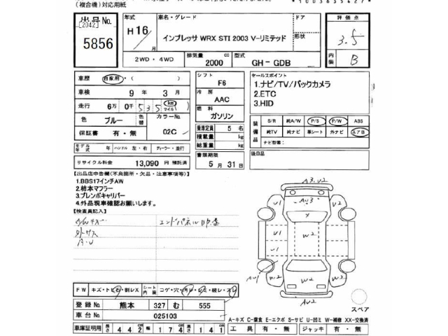 Year 2004 SUBARU 【熊本 327ﾑ555】